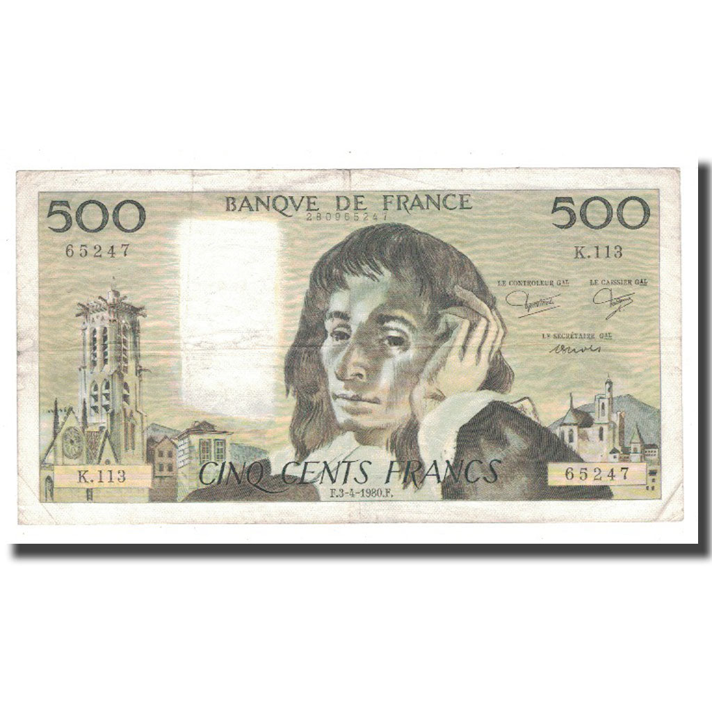 França, 500 Francs, 1980, 1980-04-03, VF(20-25), Fayette:71.21, KM:156e