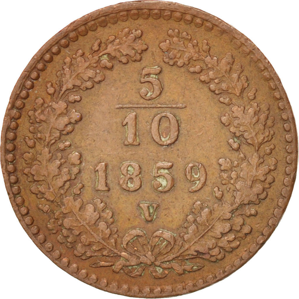AUSTRIA, 5/10 Kreuzer, 1859, Venezia, KM #2182, EF(40-45), Copper, 17.2, 1.53