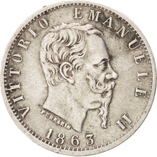 ITALY, 20 Centesimi, 1863, Torino, KM #13.2, EF(40-45), Silver, 1.00