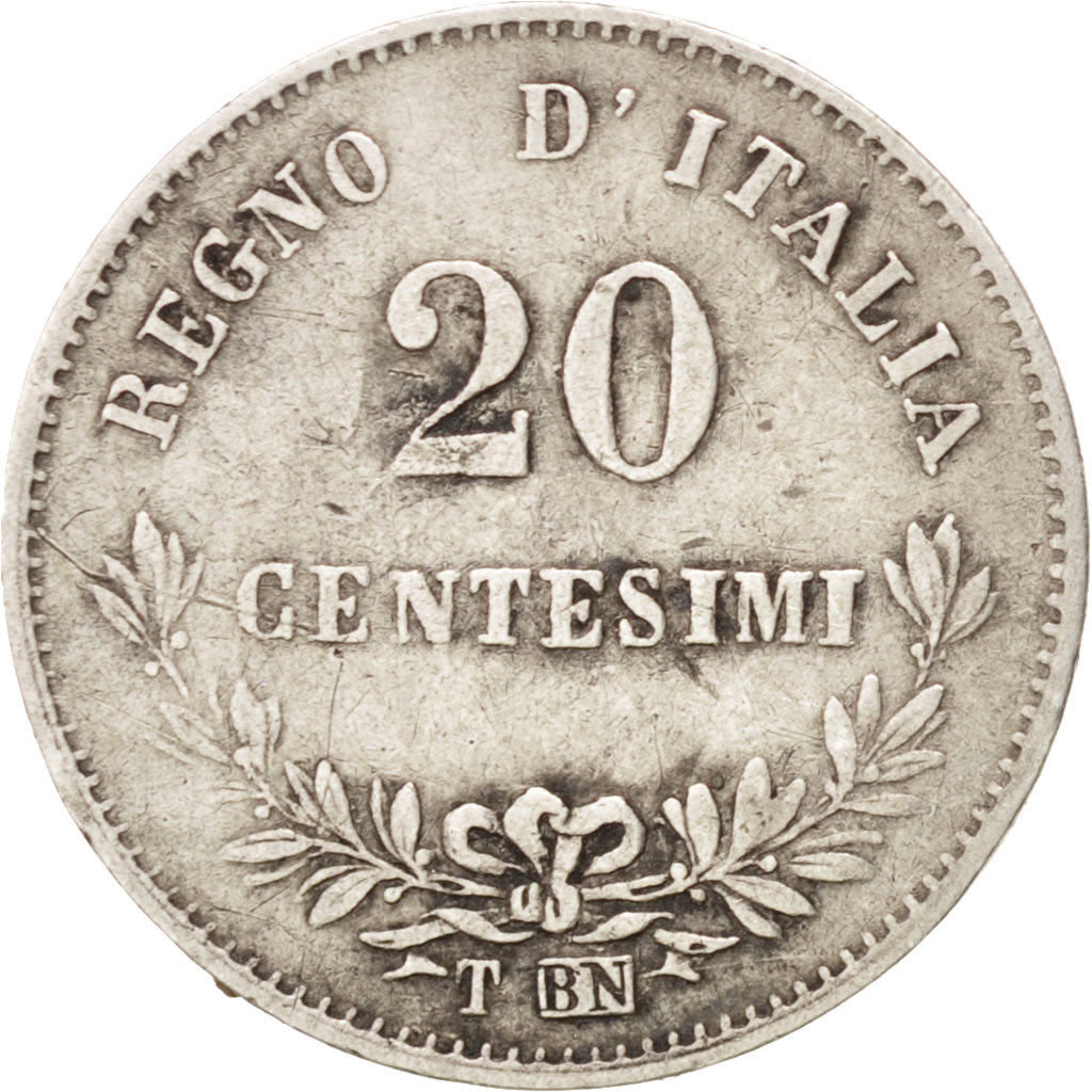 ITALY, 20 Centesimi, 1863, Torino, KM #13.2, EF(40-45), Silver, 1.00