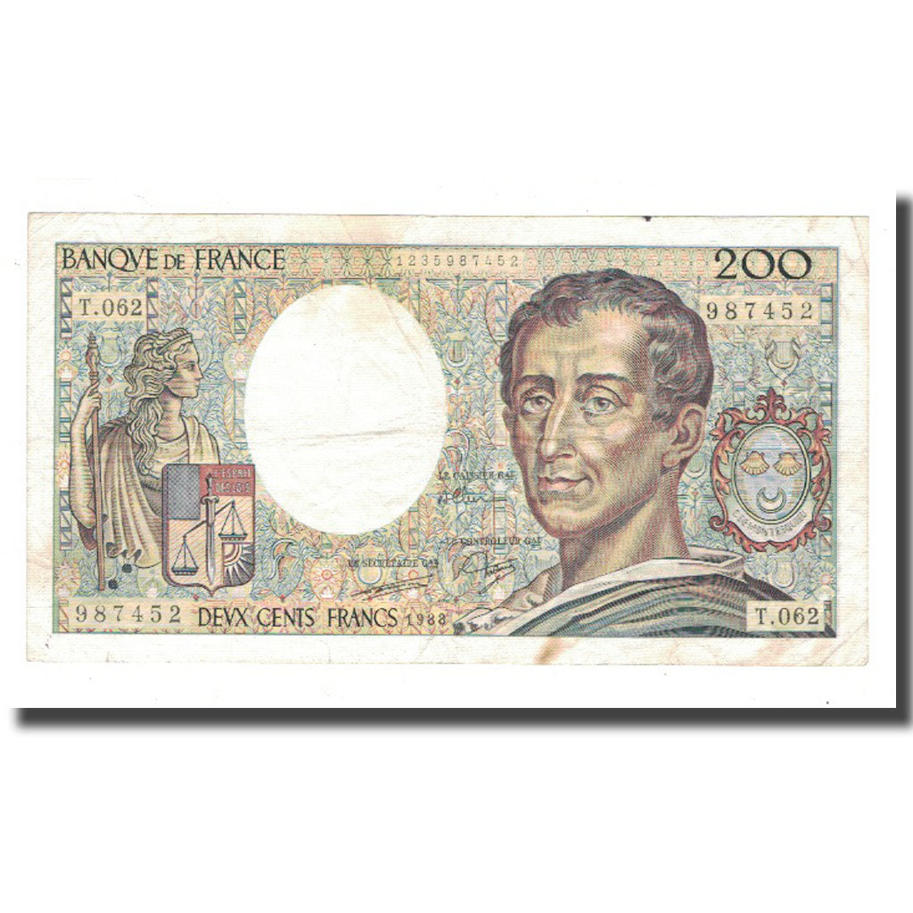 France, 200 Francs, 1988, VF(20-25), Fayette:70.8, KM:155c