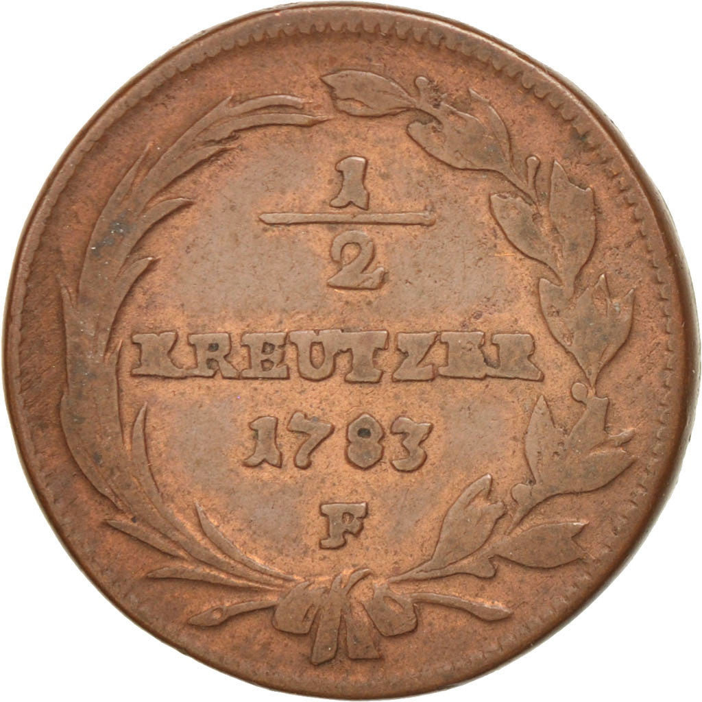 AUSTRIA, 1/2 Kreuzer, 1783, Hall, KM #2053, VF(20-25), Copper, 17.27, 3.78