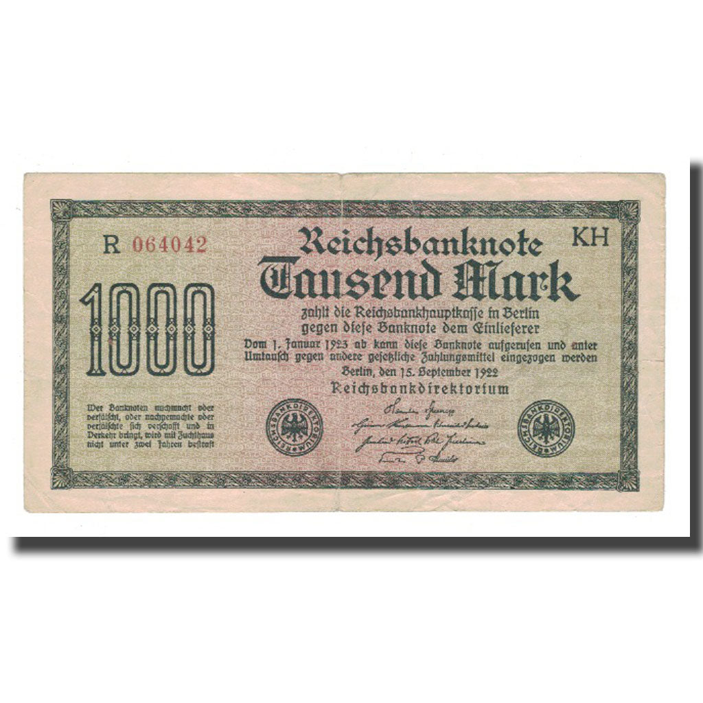 Banknote, Germany, 1000 Mark, 1922, 1922-09-15, KM:76b, F(12-15)