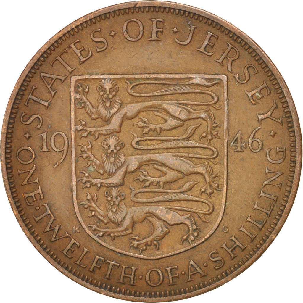 JERSEY, 1/12 Shilling, 1946, KM #18, EF(40-45), Bronze, 9.42