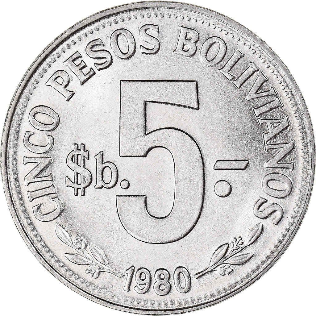 Coin, Bolivia, 5 Pesos Bolivianos, 1980