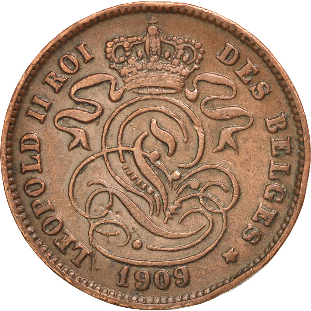 Coin, Belgium, Leopold II, 2 Centimes, 1909, AU(50-53), Copper, KM:35.1
