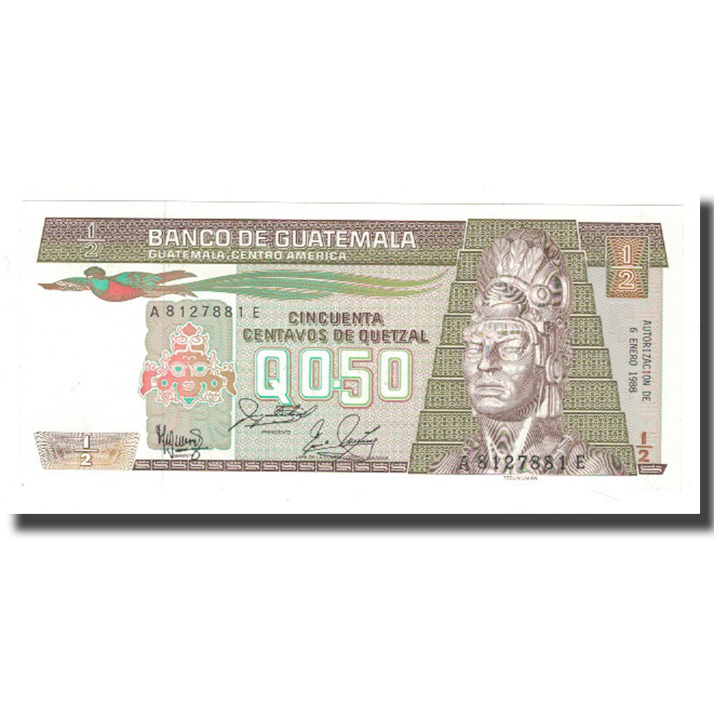 Banknote, Guatemala, 1/2 Quetzal, 1988, 1988-01-06, KM:65, UNC(63)
