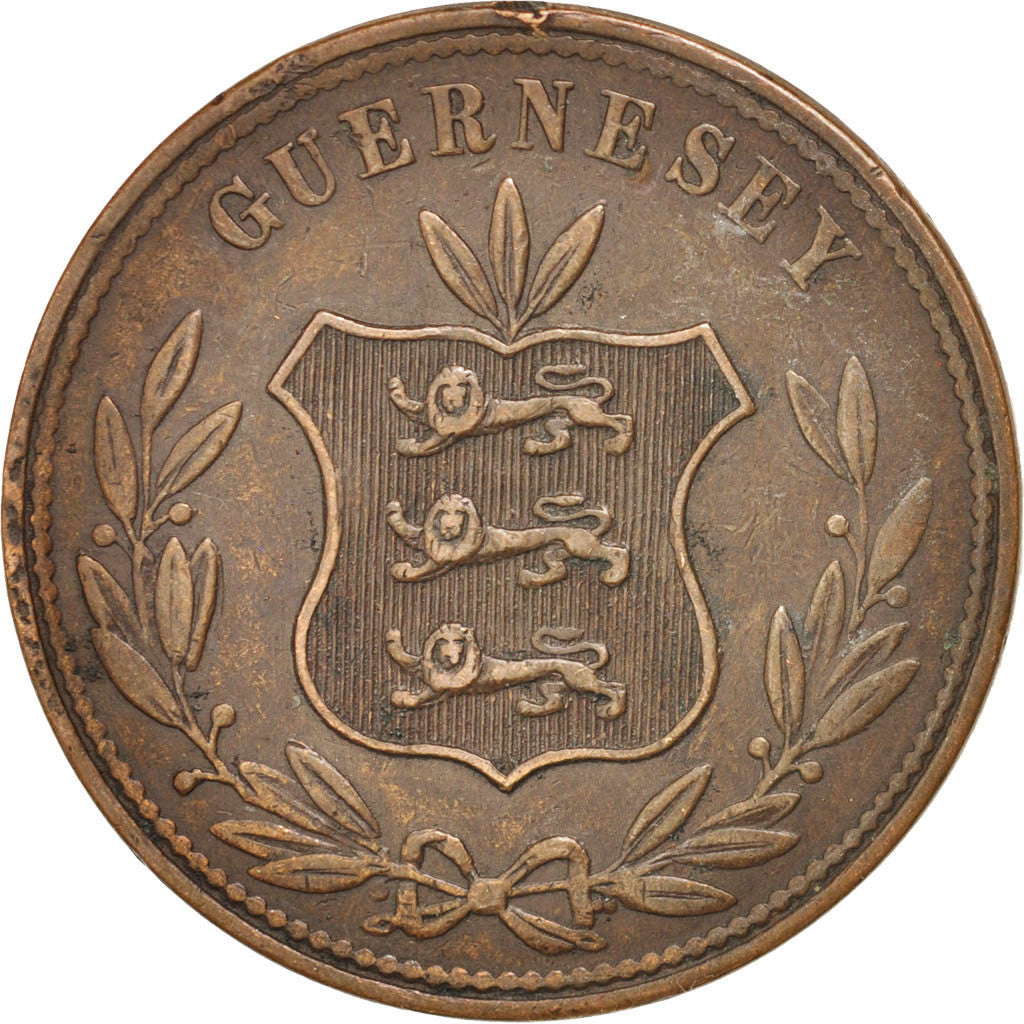 GUERNSEY, 8 Doubles, 1864, Heaton, KM #7, EF(40-45), Bronze, 31.6, 8.74