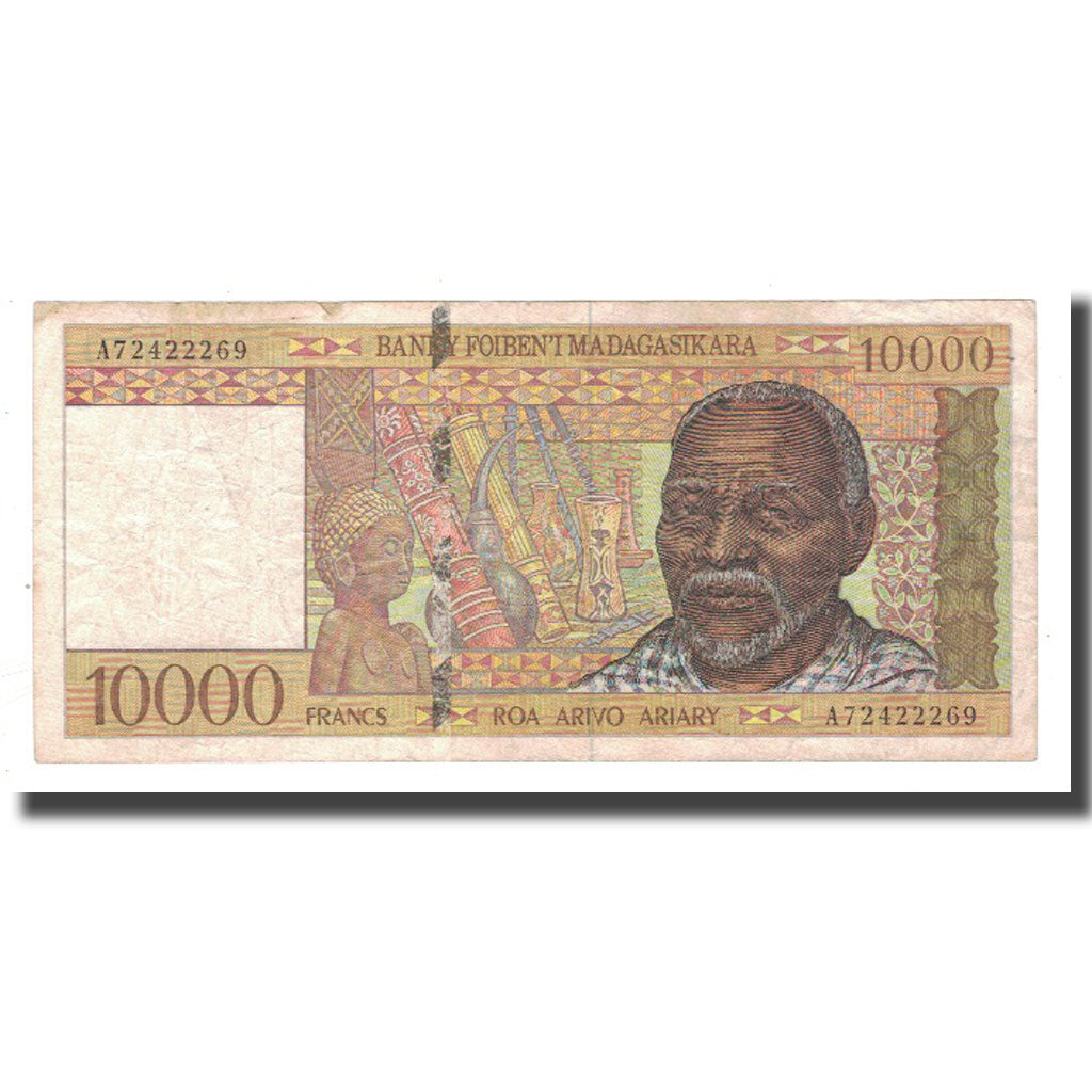 Banknote, Madagascar, 10,000 Francs = 2000 Ariary, KM:79b, F(12-15)