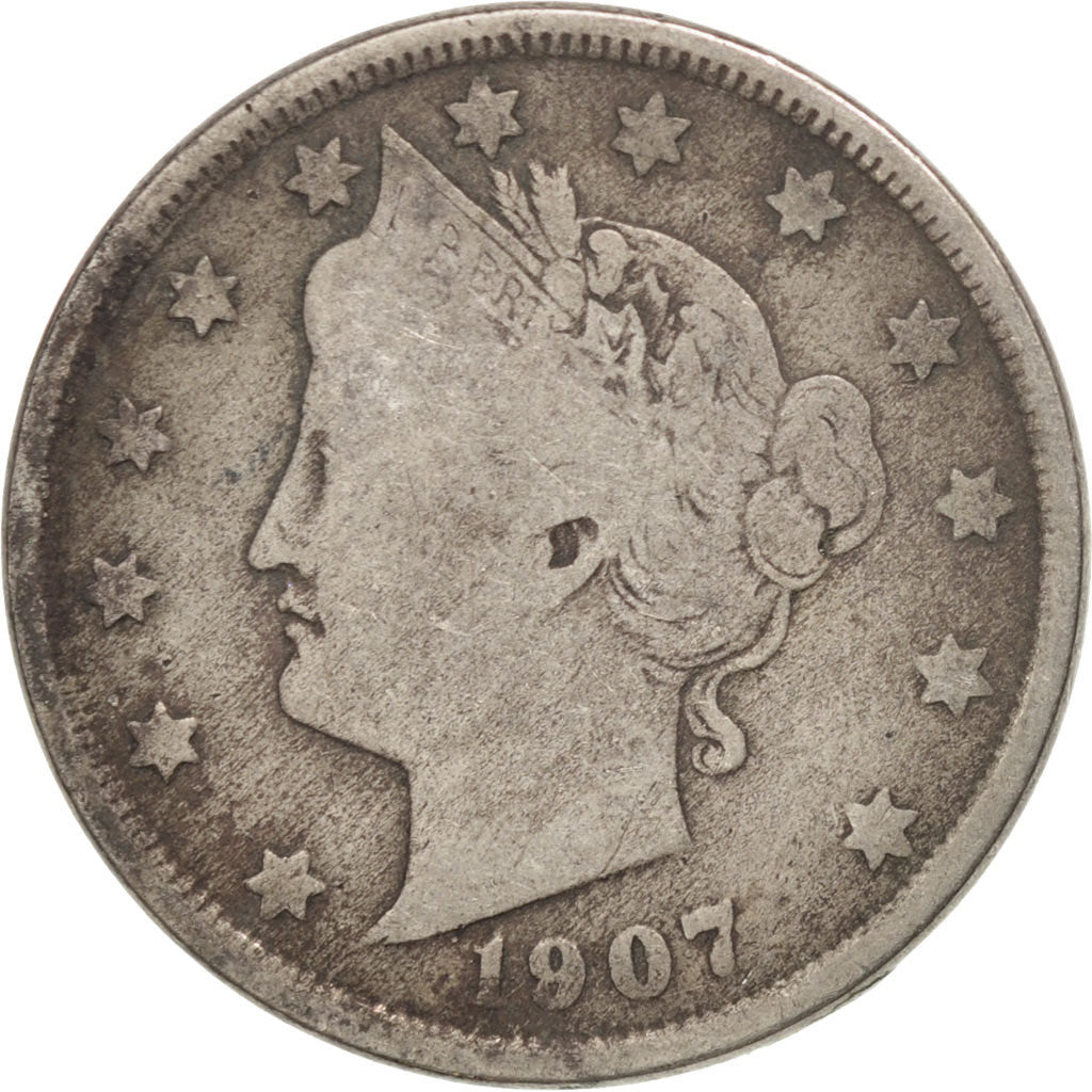 UNITED STATES, Liberty Nickel, 5 Cents, 1907, U.S. Mint, KM #112, VF(20-25),...