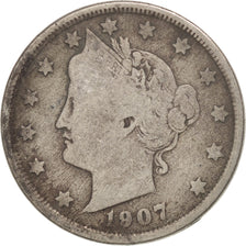 UNITED STATES, Liberty Nickel, 5 Cents, 1907, U.S. Mint, KM #112, VF(20-25),...