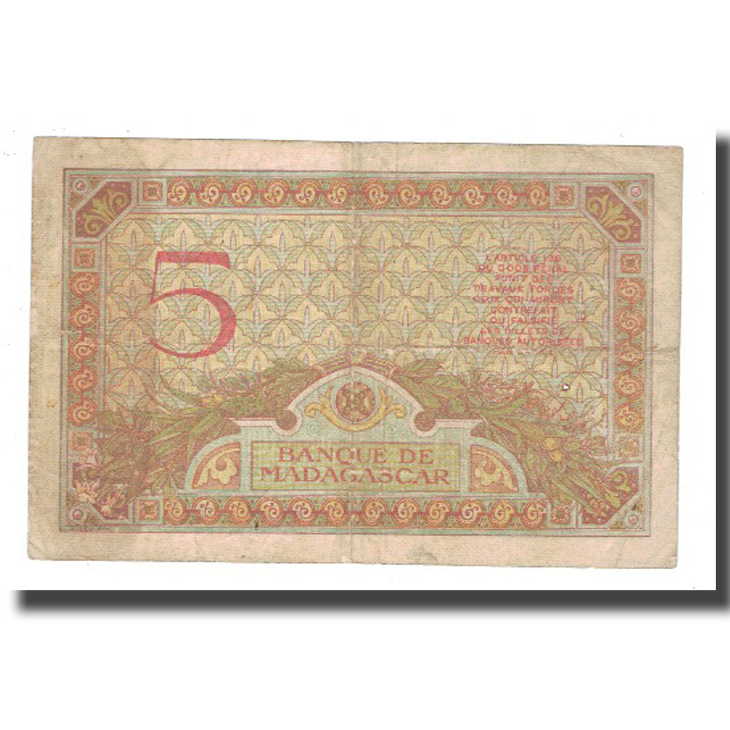 Banknote, Madagascar, 5 Francs, KM:35, VF(20-25)