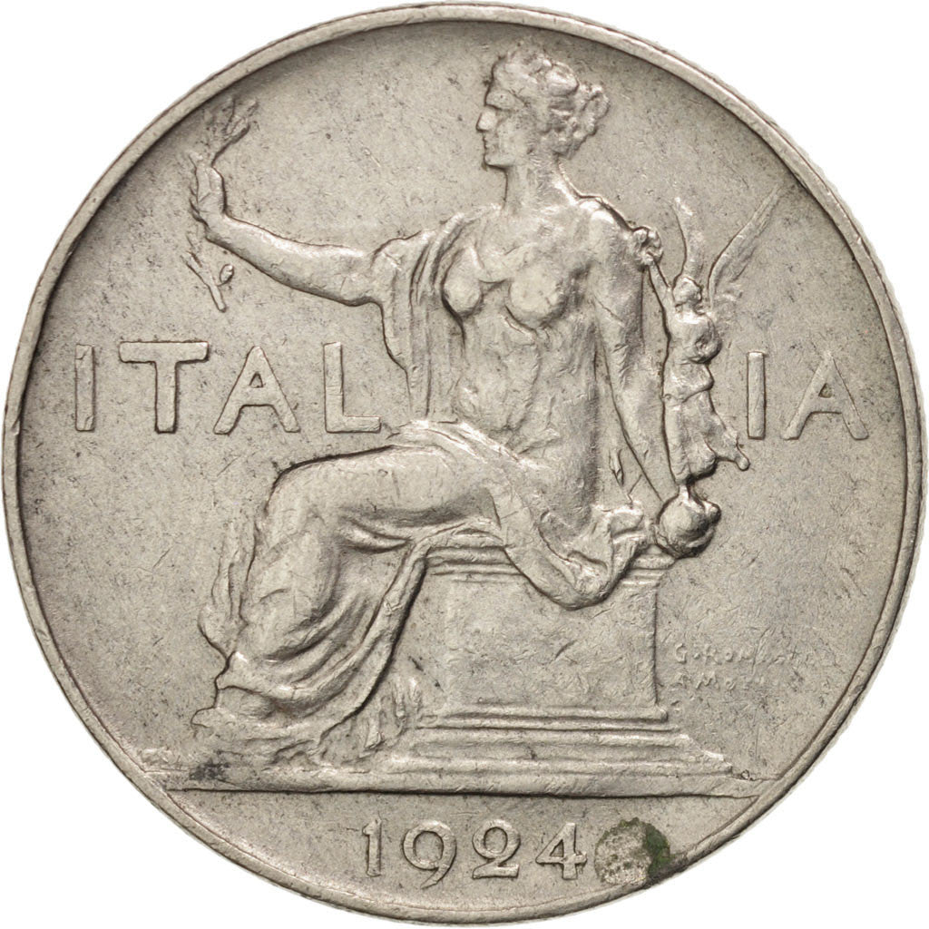 ITALY, Lira, 1924, Rome, KM #62, EF(40-45), Nickel, 27, 7.88
