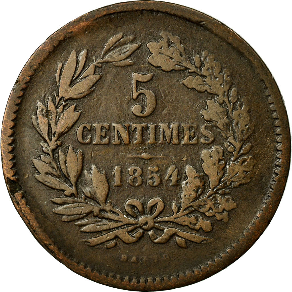 Coin, Luxembourg, William III, 5 Centimes, 1854, Utrecht, VF(20-25), Bronze