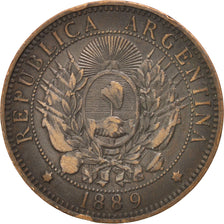 ARGENTINA, 2 Centavos, 1889, KM #33, EF(40-45), Bronze, 30, 9.91