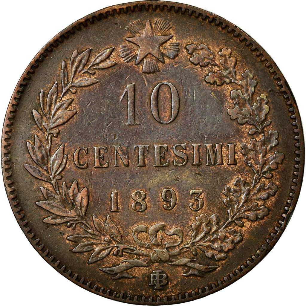 Coin, Italy, Umberto I, 10 Centesimi, 1893, Birmingham, EF(40-45), Copper