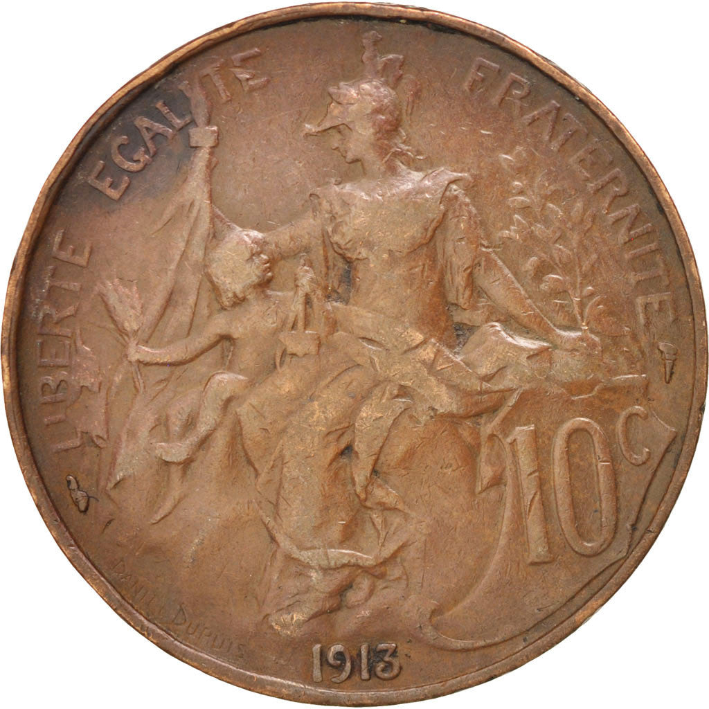 FRANCE, Dupuis, 10 Centimes, 1913, Paris, KM #843, EF(40-45), Bronze, 30,...