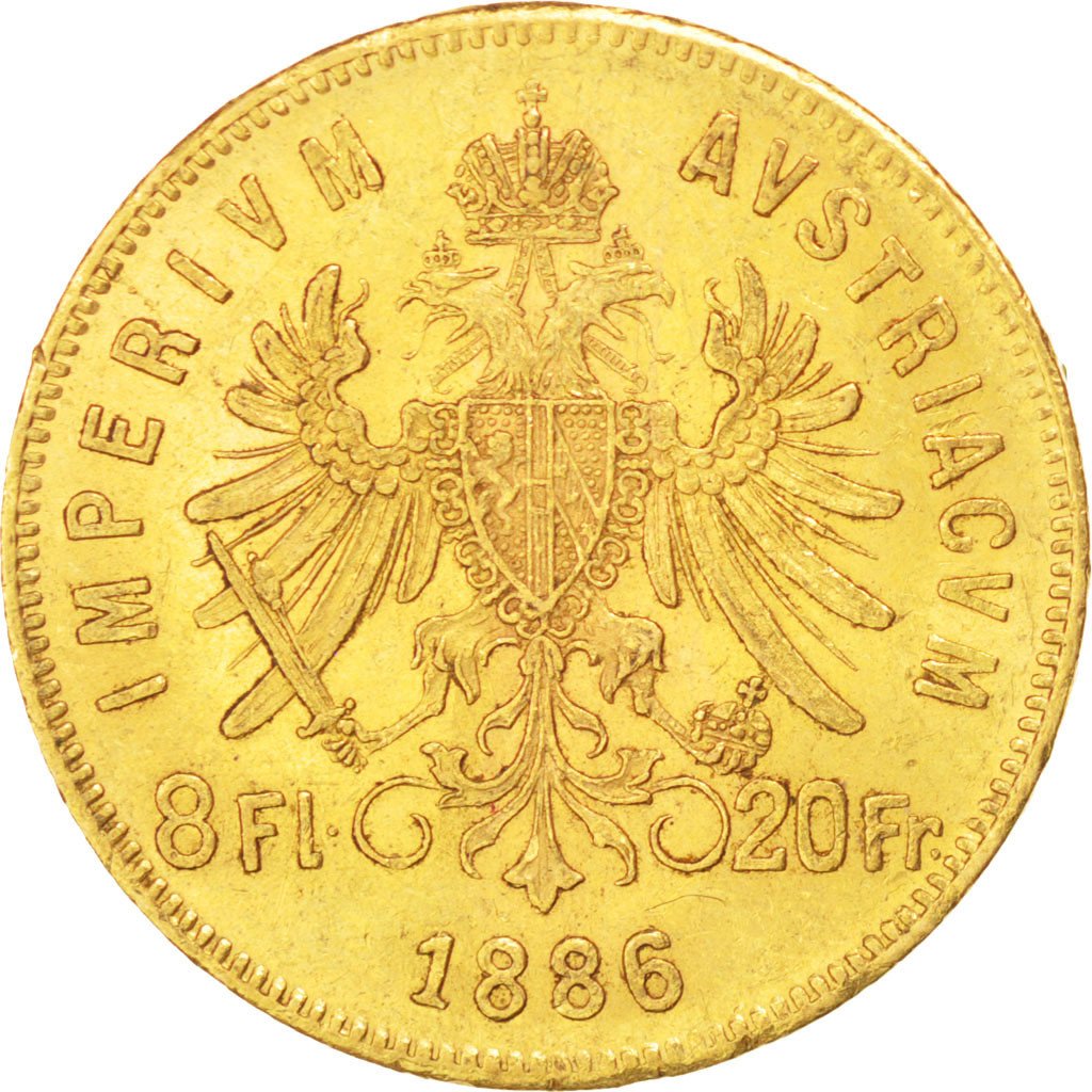 AUSTRIA, 8 Florins-20 Francs, 1866, KM #2269, AU(50-53), Gold, 6.46