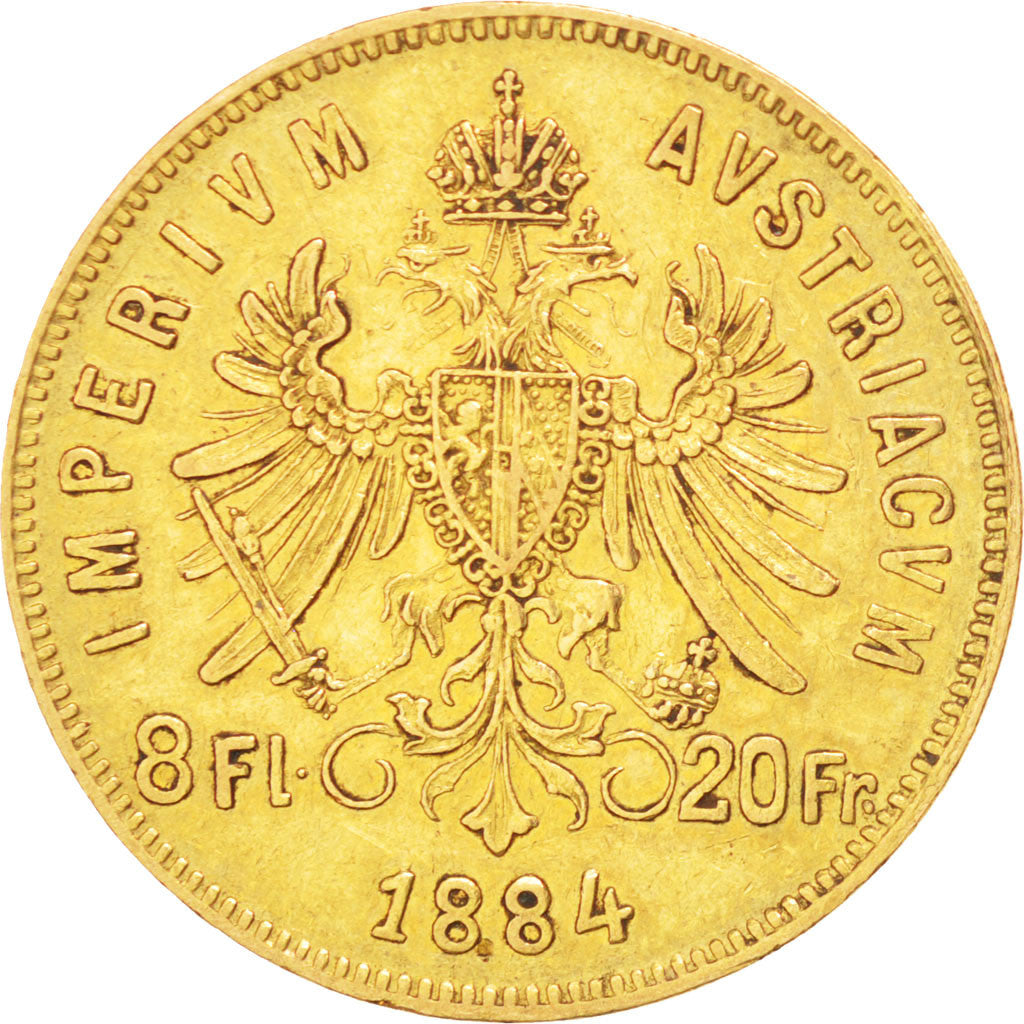 Autriche, François Joseph, 20 Francs ou 8 Florin 1884, KM 2269