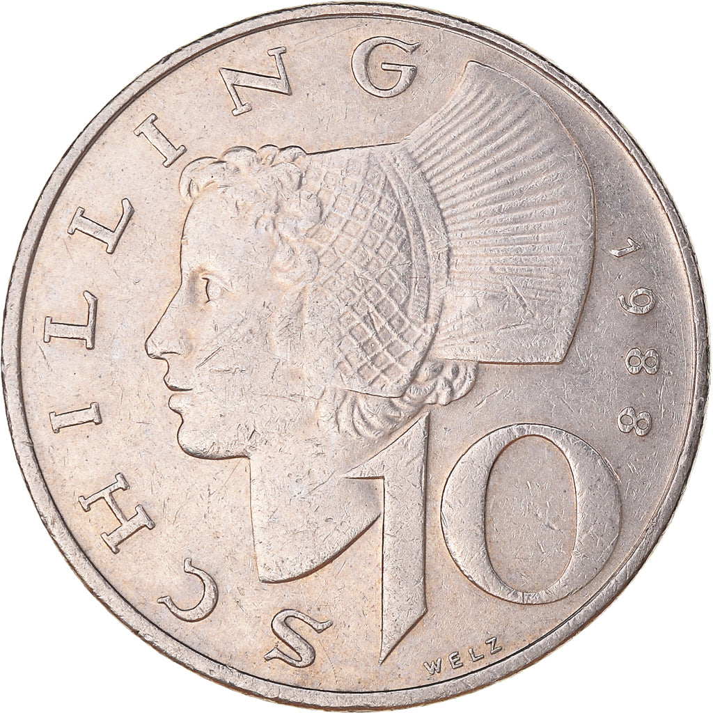 Moeda, Áustria, 10 Schilling, 1988