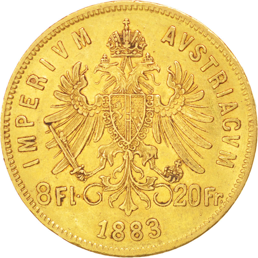 Autriche, François Joseph, 20 Francs ou 8 Florins 1883, KM 2269