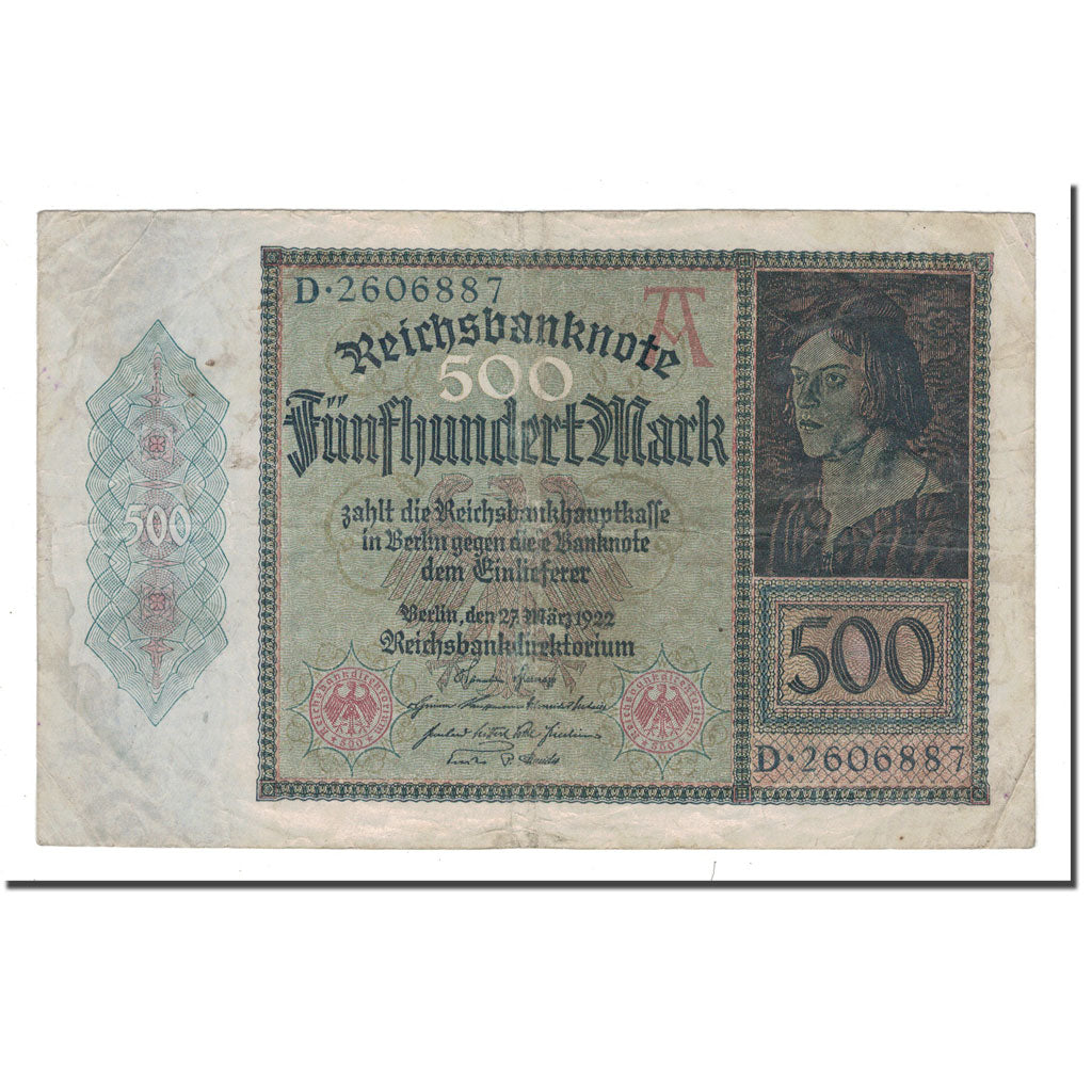 Banknote, Germany, 500 Mark, 1922, 1922-03-27, KM:73, VG(8-10)