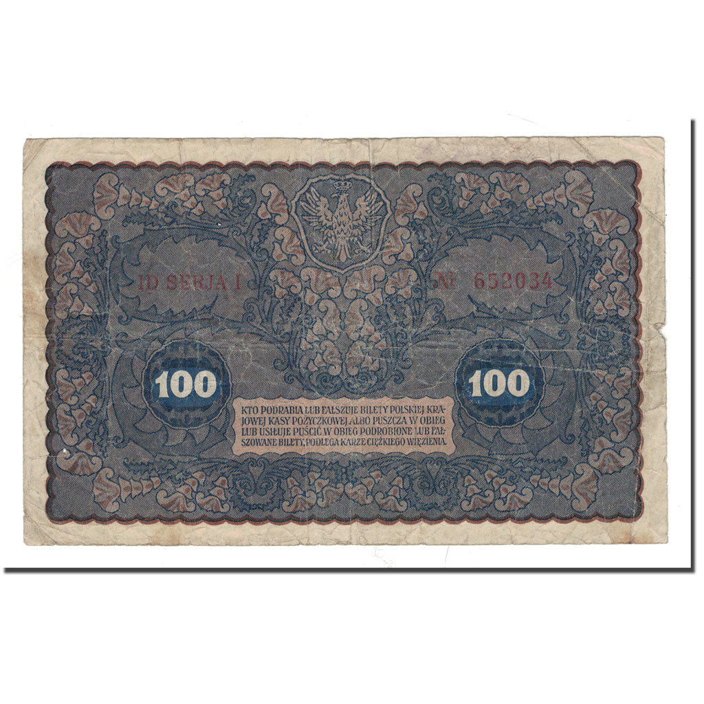 Banknote, Poland, 100 Marek, 1919, 1919-08-23, KM:27, VG(8-10)