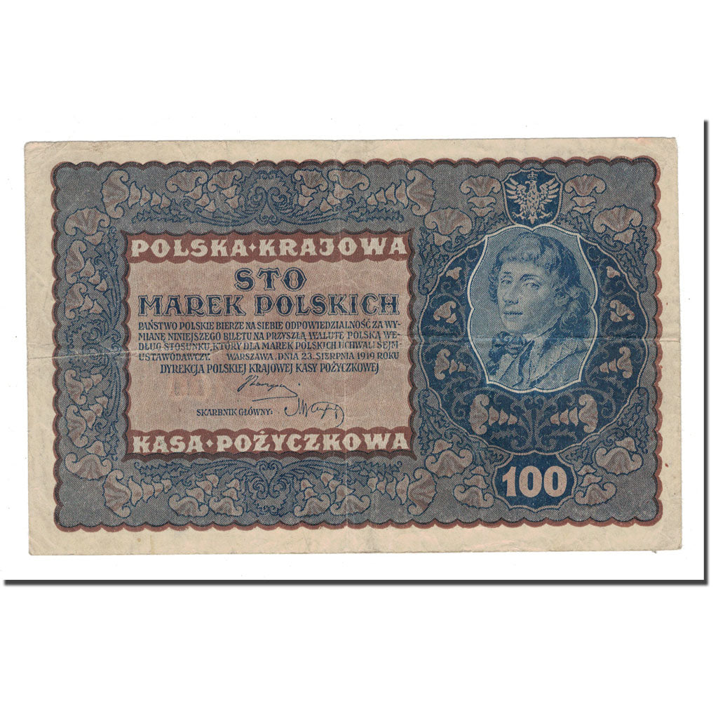 Banknote, Poland, 100 Marek, 1919, 1919-08-23, KM:27, VF(20-25)