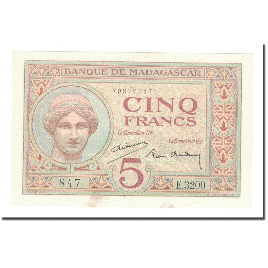 Banknote, Madagascar, 5 Francs, KM:35, VF(30-35)
