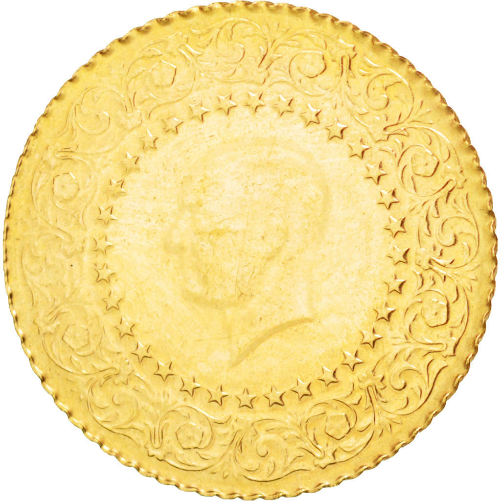 TURKEY, 25 Kurush, 1974, KM #870, AU(55-58), Gold, 1.75