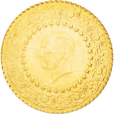 TURKEY, 25 Kurush, 1974, KM #870, AU(55-58), Gold, 1.75
