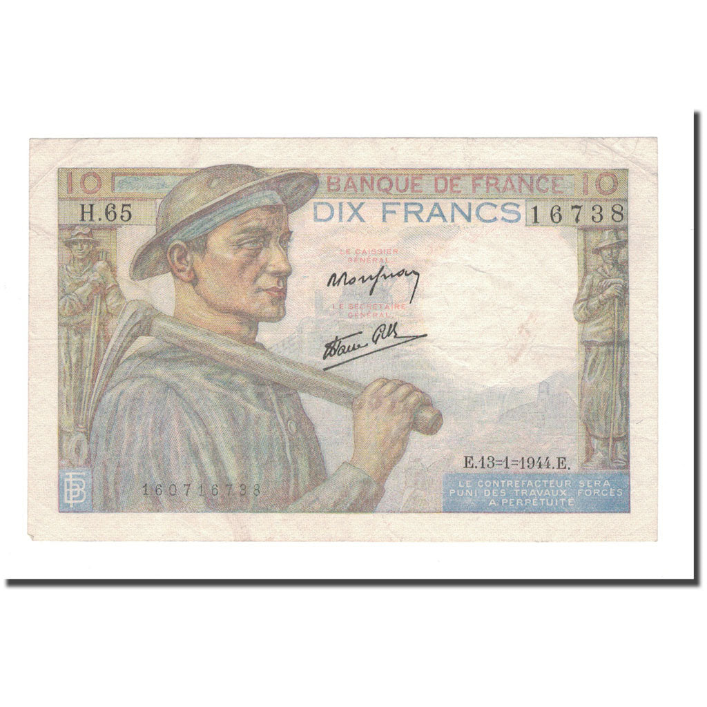 France, 10 Francs, 1944, 1944-01-13, EF(40-45), Fayette:8.10, KM:99c