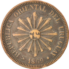 URUGUAY, 2 Centesimos, 1869, Uruguay Mint, KM #12, EF(40-45), Bronze, 29.9, 9.74