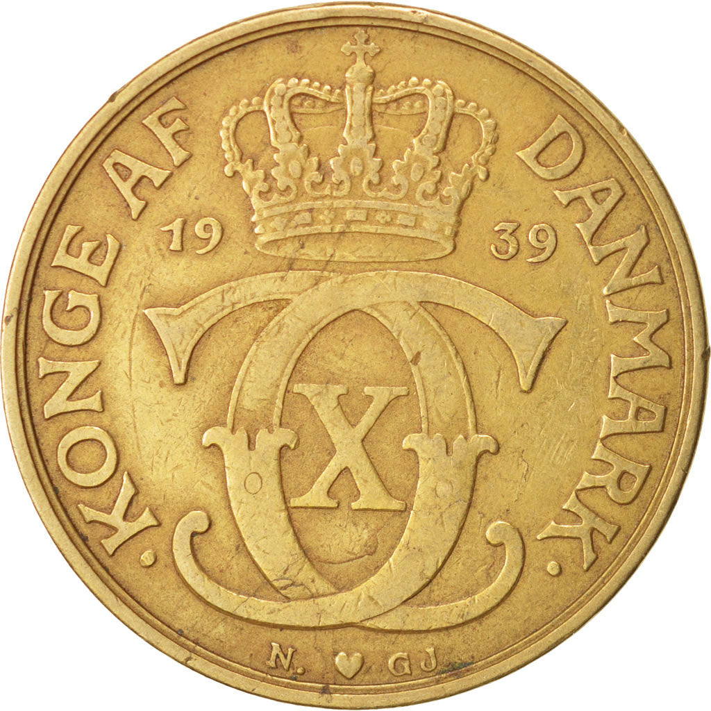 Danimarca, Christian X, 2 Kroner, 1939, Copenhagen, BB, Alluminio-bronzo, KM:...