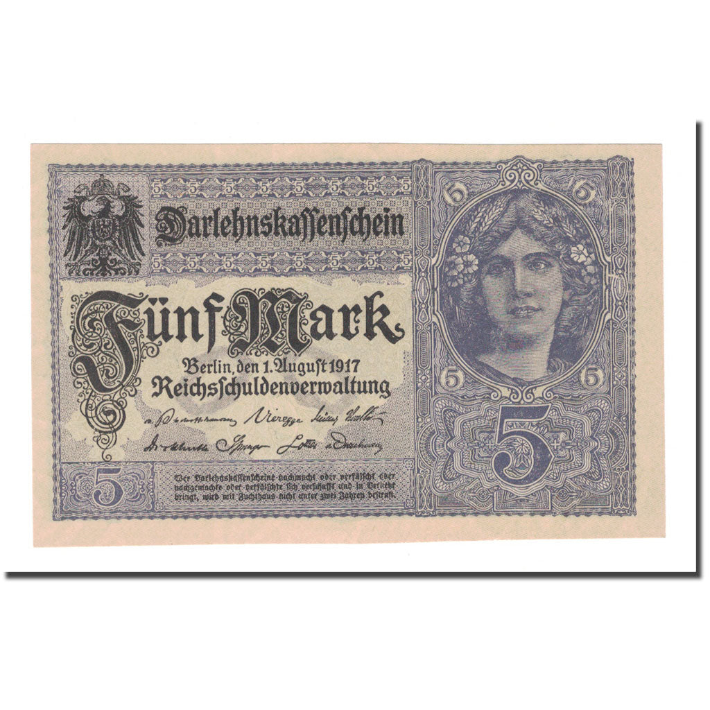 Geldschein, Deutschland, 5 Mark, 1917, 1917-08-01, KM:56b, UNZ