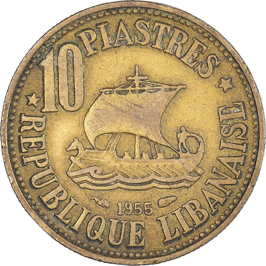 Coin, Lebanon, 10 Piastres, 1955