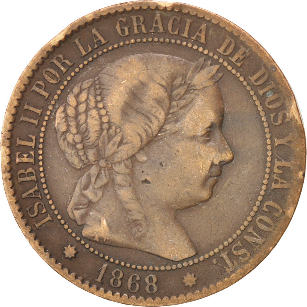 Spain, 2 1/2 Centimos, 1868, KM #634.1, VF(30-35), Copper, 5.82