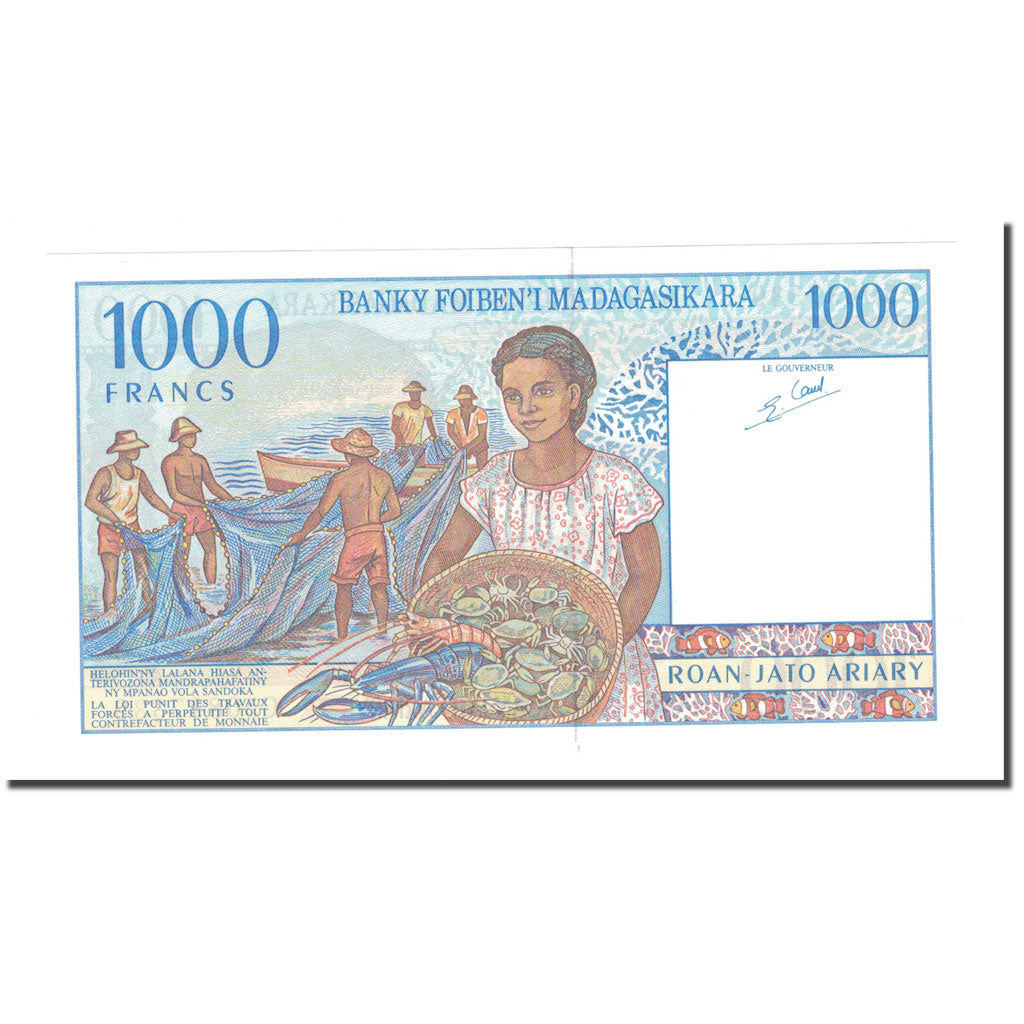 Banknote, Madagascar, 1000 Francs = 200 Ariary, KM:76b, UNC(65-70)