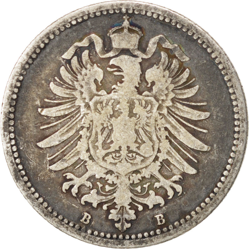 GERMANY - EMPIRE, 20 Pfennig, 1876, Hannover, KM #5, VF(20-25), Silver, 1.07