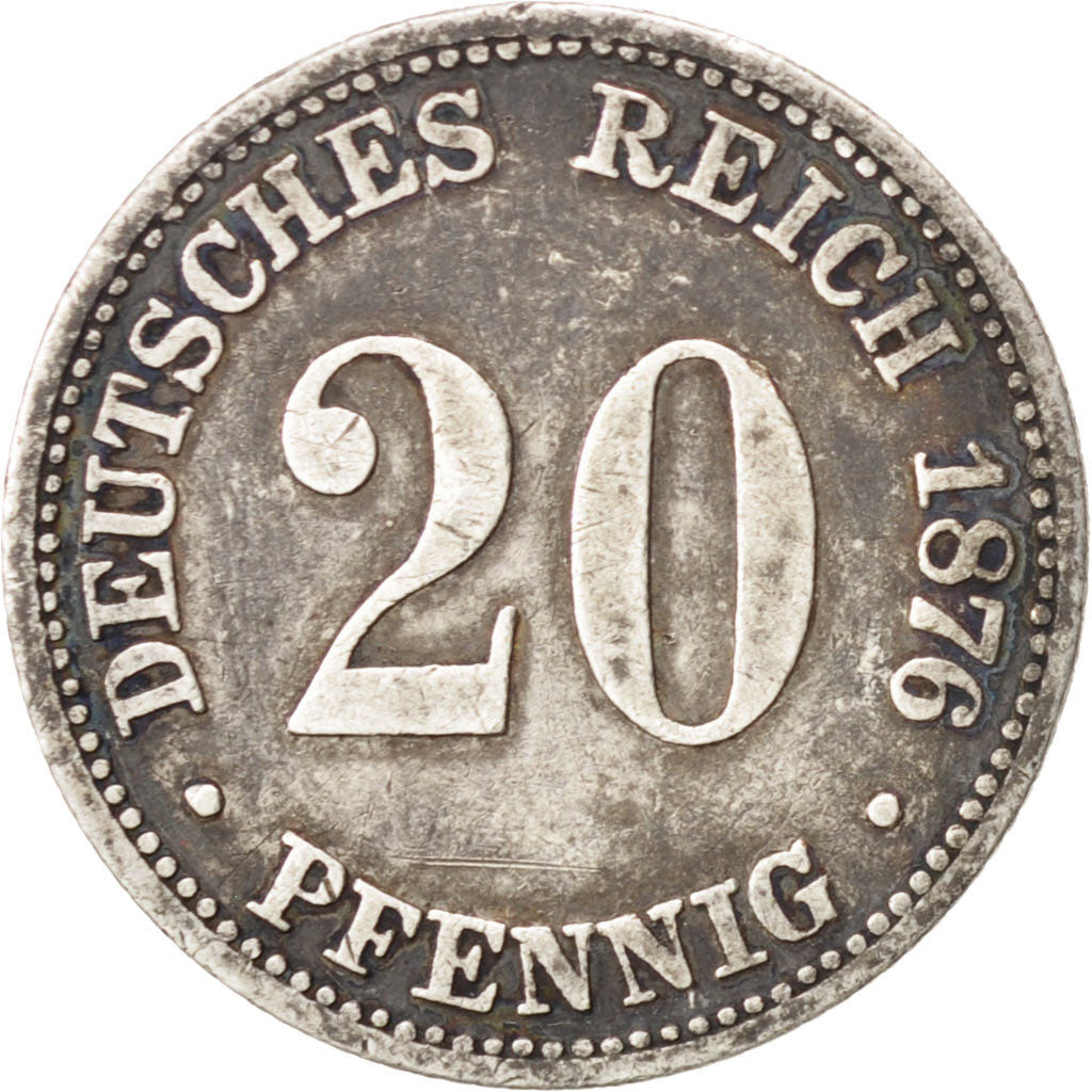 GERMANY - EMPIRE, 20 Pfennig, 1876, Hannover, KM #5, VF(20-25), Silver, 1.07