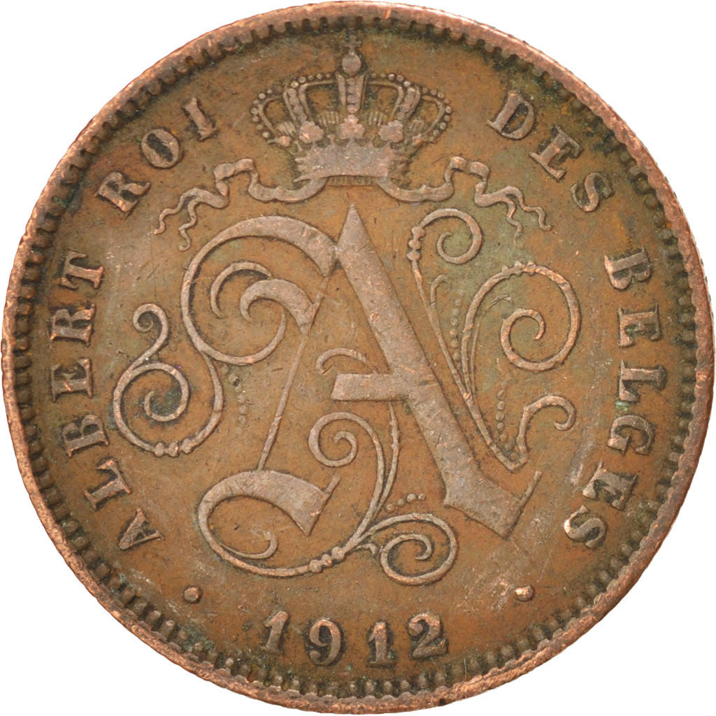 Belgio, Albert I, 2 Centimes, 1912, BB, Rame, KM:64