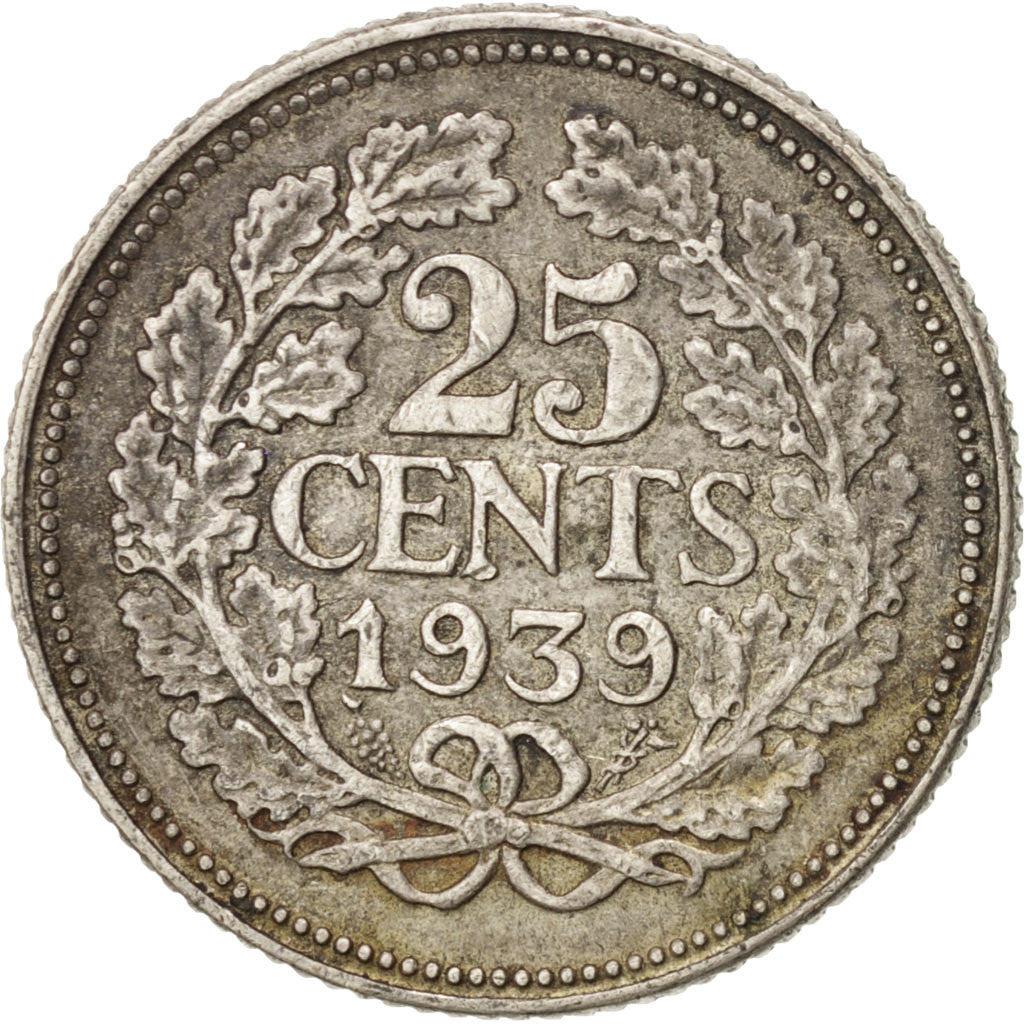 NETHERLANDS, 25 Cents, 1939, KM #164, EF(40-45), Silver, 19, 3.57