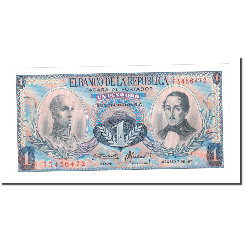 Banknote, Colombia, 1 Peso Oro, 1971, 1971-08-07, KM:404e, UNC(65-70)