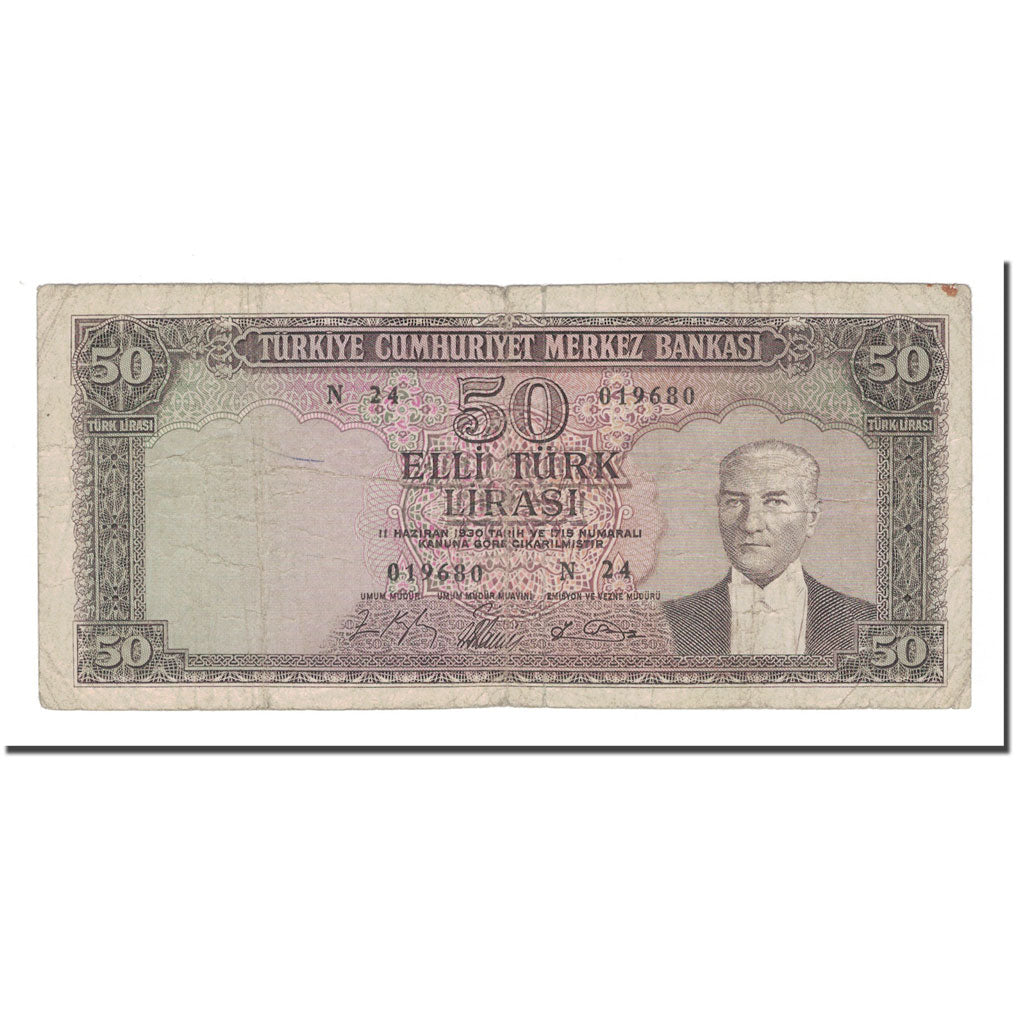 Banknote, Turkey, 50 Lira, 1930, 1930-06-11, KM:162a, VF(20-25)