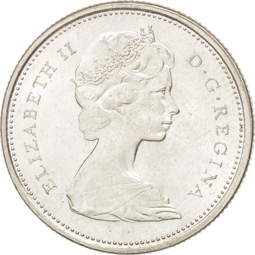 CANADA, 25 Cents, 1967, Royal Canadian Mint, KM #68, MS(60-62), Silver, 23.8,...