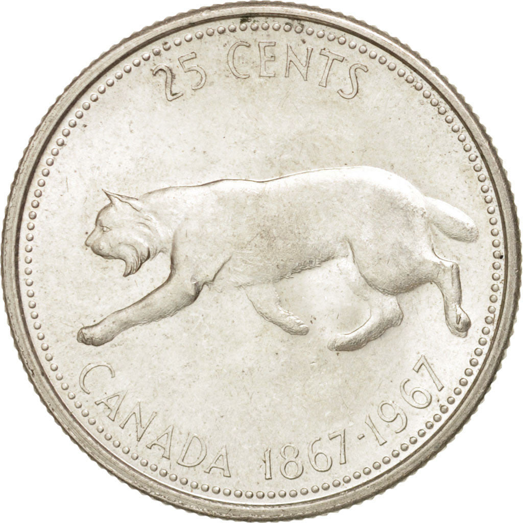 CANADA, 25 Cents, 1967, Royal Canadian Mint, KM #68, MS(60-62), Silver, 23.8,...