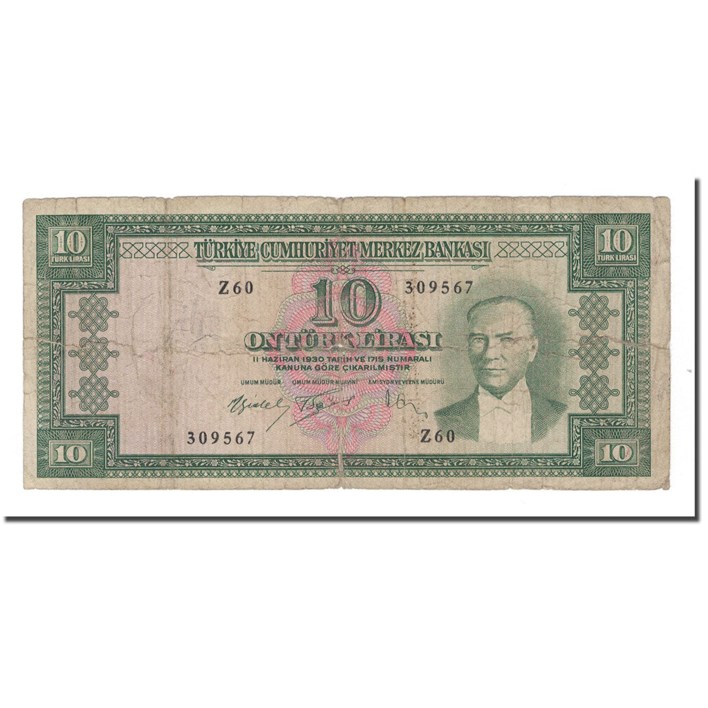 Billet, Turquie, 10 Lira, 1930, 1930-06-11, KM:157a, B+