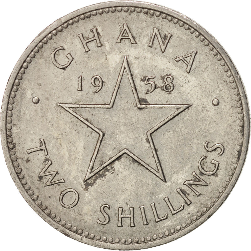 GHANA, 2 Shilling, 1958, KM #6, EF(40-45), Copper-Nickel, 26.5, 9.13