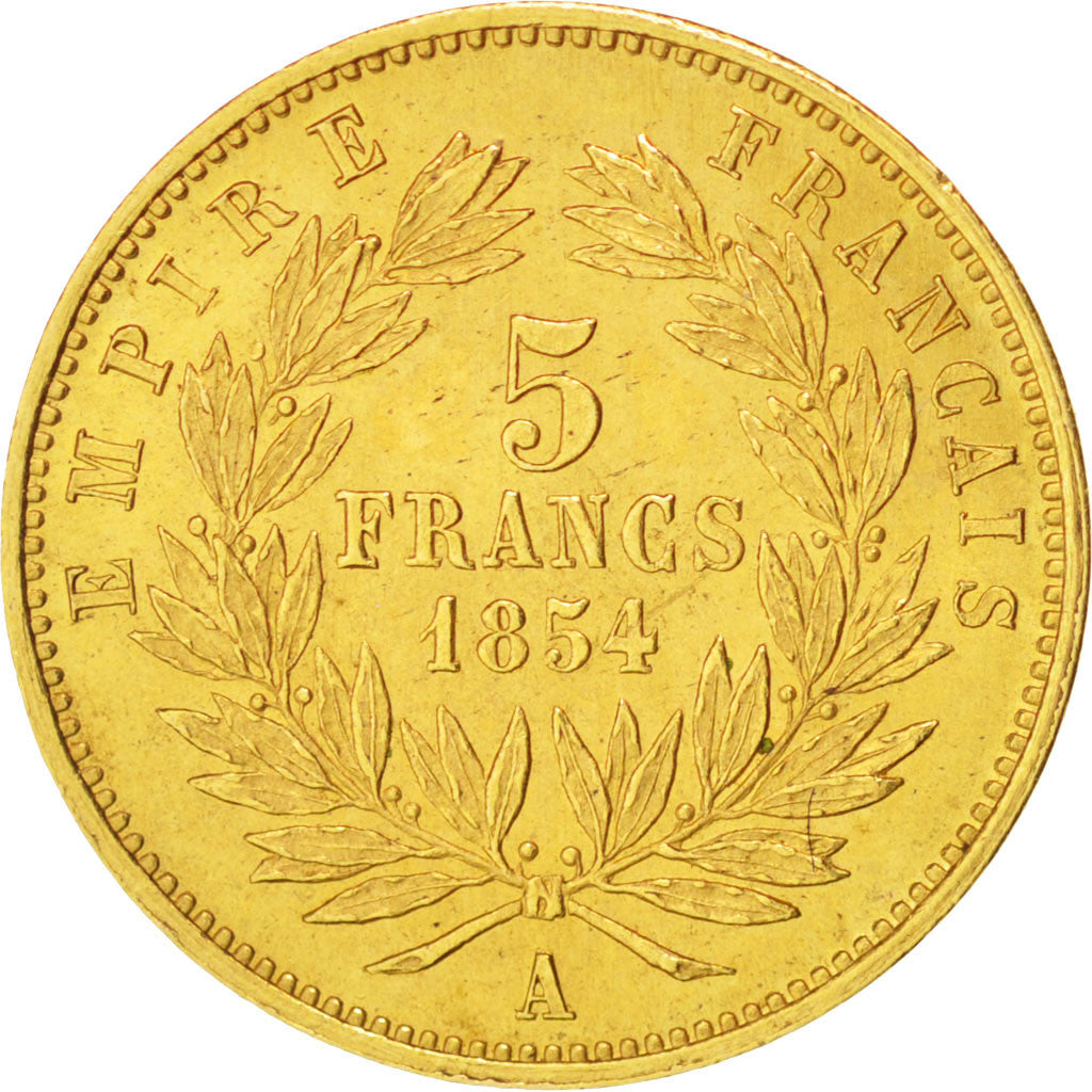 FRANCE, Napoléon III, 5 Francs, 1854, Paris, KM #783, AU(55-58), Gold, 14.4, G..