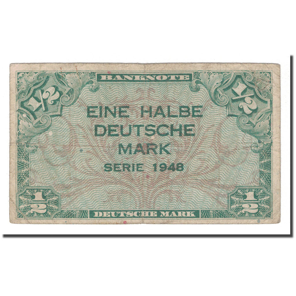 Banknote, GERMANY - FEDERAL REPUBLIC, 1/2 Deutsche Mark, 1948, KM:1a, VF(20-25)
